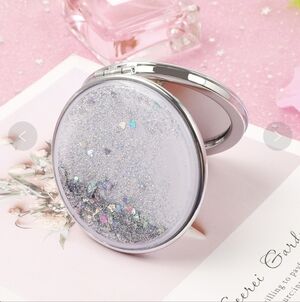 Silver Glitter & Hearts Compact Mirror